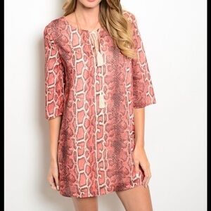 Coral snakeskin print dress